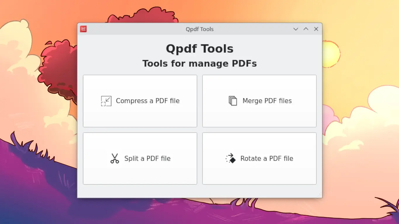 Picture of the Qpdf Tools program home screen